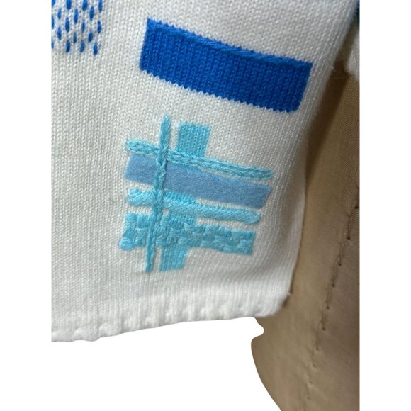 Y2K Michael Simon cardigan blue white plaid appliqued Size L - Picture 2 of 9